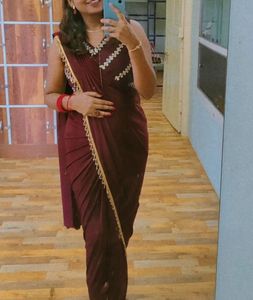 Maroon Colour Ready To Wear Saree wth Belt