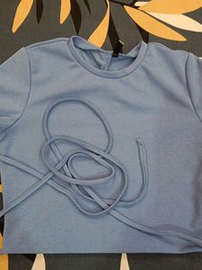 Blue Tie-Waist Crop Top