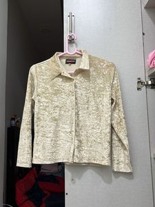 Traffic Beige Velvet Button-Down