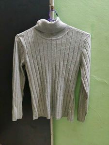 Grey Ribbed Turtleneck Top