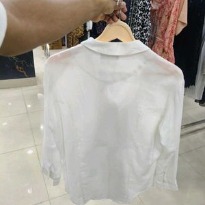 Korean White Linen Button-Down For Girls