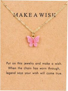 Pink Glittery Butterfly Charm Necklace