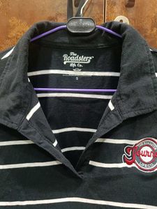 Roadster Polo Oversized Crop - Striped T Shirt