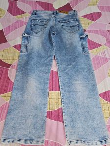 Light Wash Cargo Jeans (SKY BLUE)