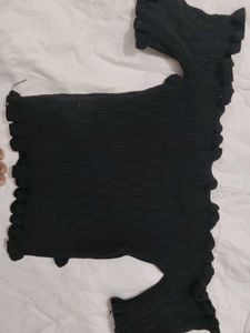 Black Ruffle Detail Top