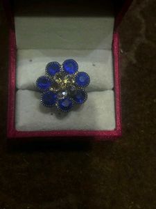 Royal Blue &amp; Gold Flower Ring