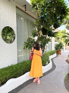 Yellow V-Neck Midi Dress