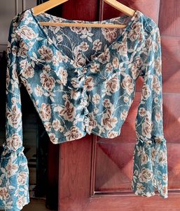 Brand New Beautiful Floral Sheer Crop Top