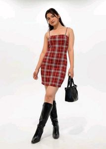 Red Plaid Bodycon Mini Dress