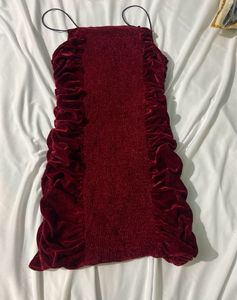 Maroon Velvet Straight Fit Short Dress