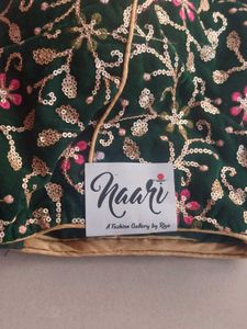 Dark Green Embroidered Velvet Blouse