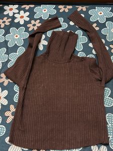 Zara Brown Ribbed Turtleneck Top