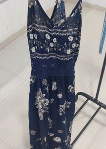 SHEIN Guipure Lace Insert Split Floral Maxi Cami