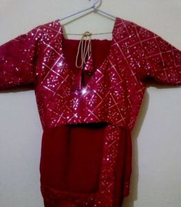 Red Sequin Designer Blouse Choli