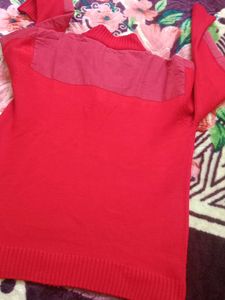 Red Quarter-Zip Knit Sweater