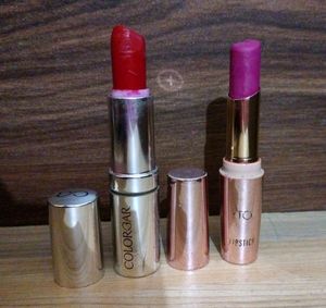 Lakme//Colorbar - (1) 23M Sweet Heart Matte Touch Colorbar (2) MP18 Plum Pick 9to5 Primer Plus Matte Lakme Lipsticks