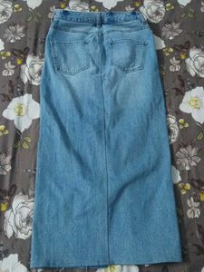 Denim Midi Skirt with Slit