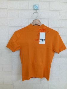 Zara Orange Knit Top