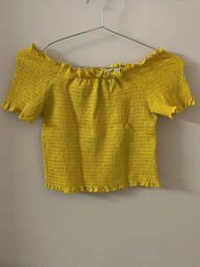 Golden Hour Glow Off-Shoulder Smocked Crop Top