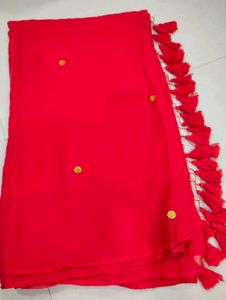 Red Cotton Tassels Saree ❤️