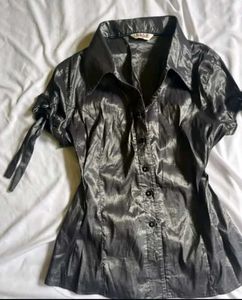 Silky Black Button-Down Top