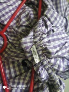 White &amp; Purple Checked Off Shoulder Top