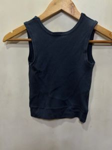 Navy Ribbed Crop Tank Top