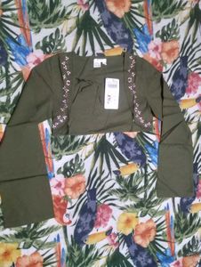 Olive Embroidered Crop Top
