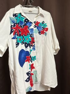 Oversized White Printed Shirt