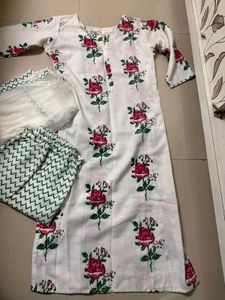 White Printed Cotton Suit Set