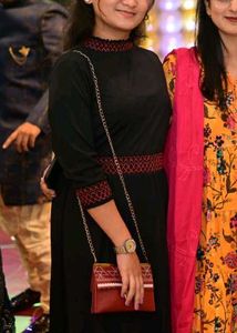 Elegant Black Dress with Red Embroidery