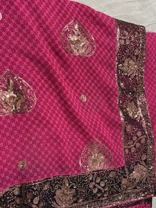 Pink With Black Border Saree