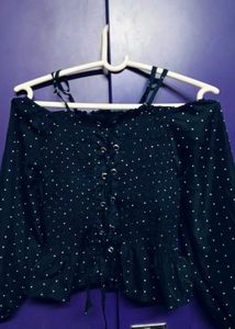 Navy Blue Dotted Crop Top