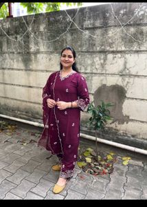 Elegant Maroon Embroidered Kurta Set