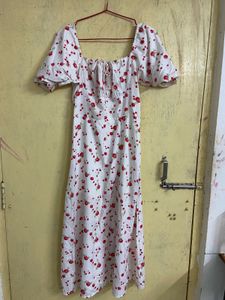 Floral Red And White Dress