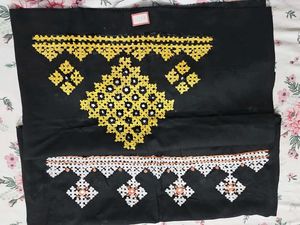 Black Fabric With Embroidered Geometric Design