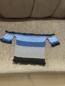 Chic Striped Off-Shoulder Ribbed Knit Top