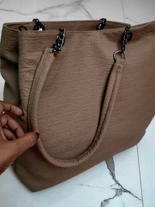 Brown Chain-Accent Tote Bag
