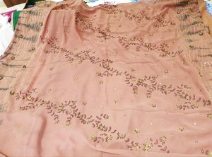 Rust colour saree with tie and die beautiful embroidery...pure georgette  saree