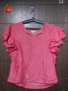 GAP Pink Ruffle Sleeve Top