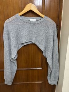 Grey Bolero Cropped Long Sleeve Shrug Top