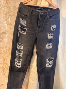 Tokyo Talkies Ripped Black Jeans, High Waist- 34