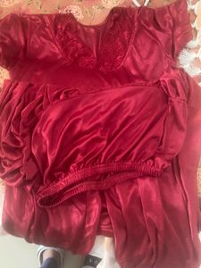 Red Satin  Top &amp; Patiala Pajama Set