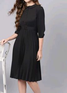 Black Accordian Pleated A-Line Dress