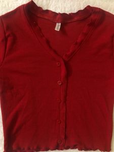 Red Button-Down Crop Top