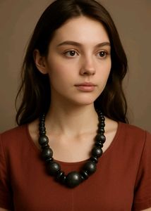 “Handcrafted Black Marbled Bead Necklace