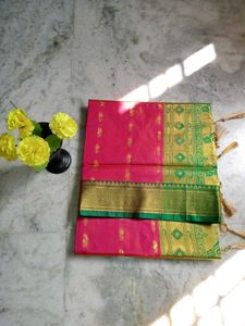 Dual Shade Peach Colour Kanjivaram Saree
