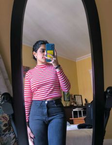 Striped Mock Neck Crop Top