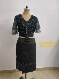Floral Top & Denim Skirt Set