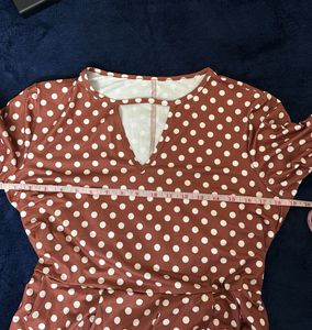 Women Coffee Brown &amp; White Polka Dots Print Dress